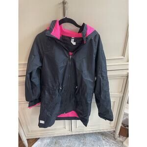 Ideology Black Hoodled Nylon Windbreaker Pink Lining Size Medium Reflective‎